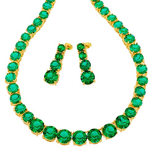 RIVA Schmuckset mit 50cm(19") Halskette & Ohrhänger Ohrringe Rundschliff Edelstein Zirkonia CZ [Grün Smaragd] in 18K Gelbgold Vergoldet, Einfache Moderne Eleganz von Rizilia
