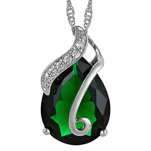RIVA TRÄNE Anhänger mit 45cm(18") Kette & Tropfenschliff Edelstein Zirkonia CZ [Grün Smaragd] in 18K Weißes Gold Vergoldet, Einfache Moderne Eleganz von Rizilia