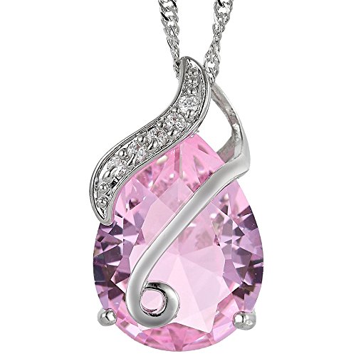 RIVA TRÄNE Anhänger mit 45cm(18") Kette & Tropfenschliff Edelstein Zirkonia CZ [Rosa Saphir] in 18K Weißes Gold Vergoldet, Einfache Moderne Eleganz von RIVA