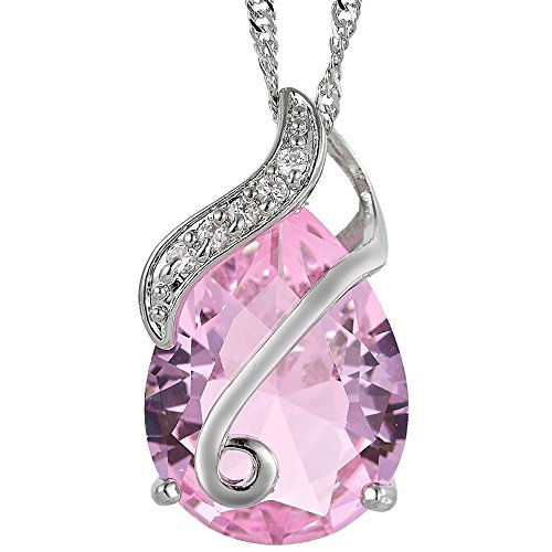 RIVA TRÄNE Anhänger mit 45cm(18") Kette & Tropfenschliff Edelstein Zirkonia CZ [Rosa Saphir] in 18K Weißes Gold Vergoldet, Einfache Moderne Eleganz von Rizilia
