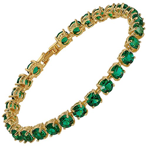 RIVA Tennis Armband [18cm/7inch] mit Rundschliff Edelstein Zirkonia CZ [Grün Smaragd] in 18K Gelbgold Vergoldet, Einfache Moderne Eleganz von Rizilia