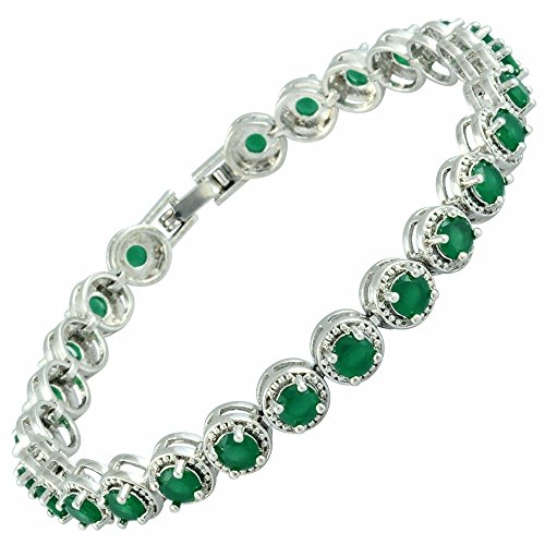 RIVA Tennis Armband [18cm/7inch] mit Rundschliff Edelstein Zirkonia CZ [Grün Smaragd] in 18K Weißgold Vergoldet, Einfache Moderne Eleganz von Rizilia