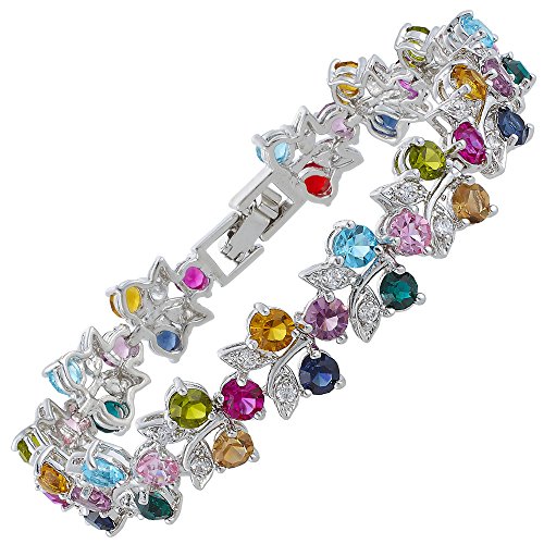 RIVA Tennis Armband [18cm/7inch] mit Rundschliff Edelstein Zirkonia CZ [Mehrfarbig] in 18K Weißgold Vergoldet, Einfache Moderne Eleganz von Rizilia