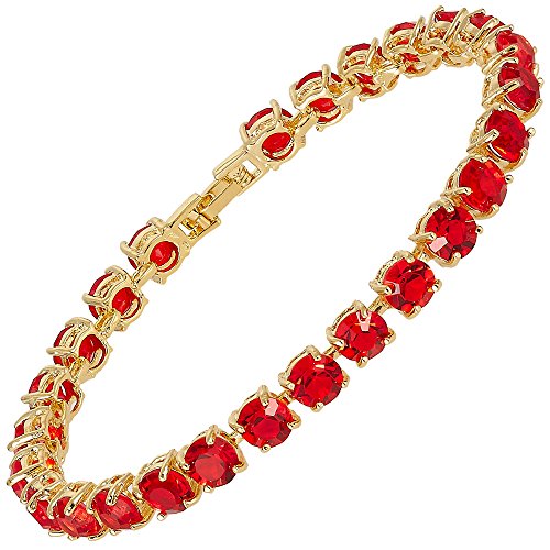RIVA Tennis Armband [18cm/7inch] mit Rundschliff Edelstein Zirkonia CZ [Rot Rubin] in 18K Gelbgold Vergoldet, Einfache Moderne Eleganz von Rizilia