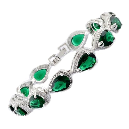 RIVA Tennis Armband [18cm/7inch] mit Tropfenschliff Edelstein Zirkonia CZ [Grün Smaragd] in 18K Weißgold Vergoldet, Einfache Moderne Eleganz von Rizilia