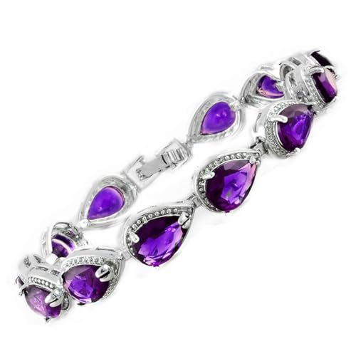 RIVA Tennis Armband [18cm/7inch] mit Tropfenschliff Edelstein Zirkonia CZ [Lila Amethyst] in 18K Weißgold Vergoldet, Einfache Moderne Eleganz von Rizilia