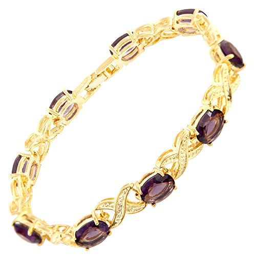 RIVA XOXO Verbindung Tennis Armband [18cm/7inch] mit Ovalschliff Edelstein Zirkonia CZ [Lila Amethyst] in 18K Gelbgold Vergoldet, Einfache Moderne Eleganz von Rizilia