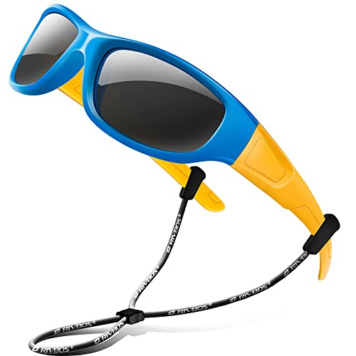 RIVBOS Gummi Sonnenbrille kinder Polarisierter UV400 Schutz Flexiblem Brille mit Riemen Jungen Mädchen Baby und Kinder Alter 3-10 RBK037 von RIVBOS