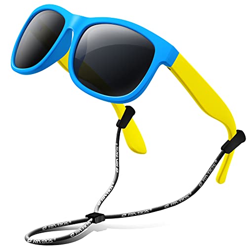 RIVBOS Gummi Sonnenbrille kinder Polarisierter UV400 Schutz Flexiblem Brille mit Riemen Jungen Mädchen Baby und Kinder Alter 3-10 RBK002 von RIVBOS