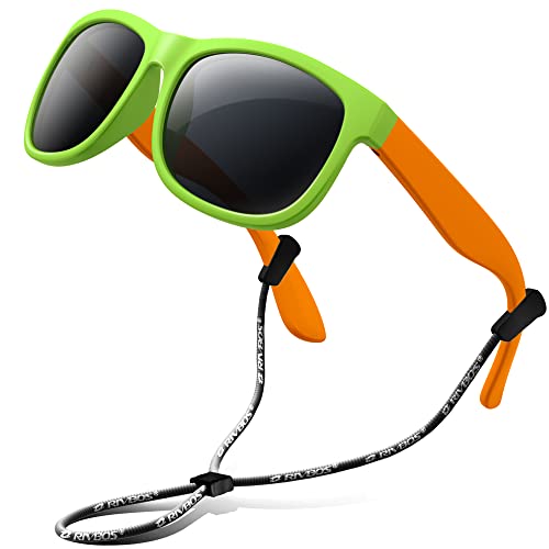 RIVBOS Gummi Sonnenbrille kinder Polarisierter UV400 Schutz Flexiblem Brille mit Riemen Jungen Mädchen Baby und Kinder Alter 3-10 RBK023 von RIVBOS