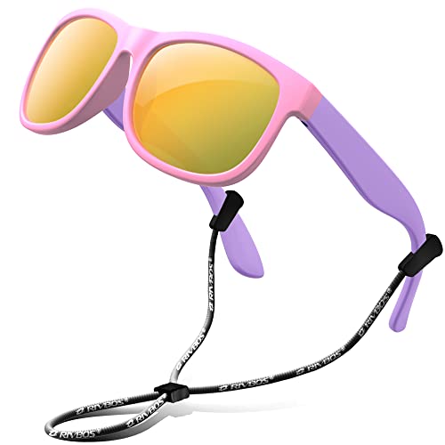 RIVBOS Gummi Sonnenbrille kinder Polarisierter UV400 Schutz Flexiblem Brille mit Riemen Jungen Mädchen Baby und Kinder Alter 3-10 RBK002 von RIVBOS