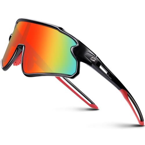 RIVBOS Jugend Baseball Sonnenbrille für Kinder (Jungen und Mädchen) Polarisierte UV-Schutz Radfahren Brille SchwarzRed Rahmen-Regenbogen Linse RYS007 von RIVBOS