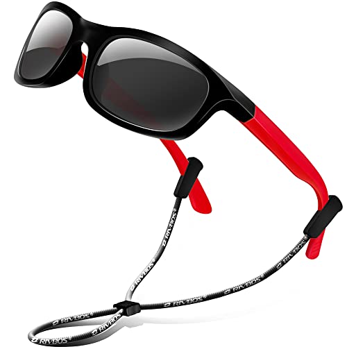 RIVBOS Gummi Sonnenbrille kinder Polarisierter UV400 Schutz Flexiblem Brille mit Riemen Jungen Mädchen Baby und Kinder Alter 3-10 RBK002 von RIVBOS