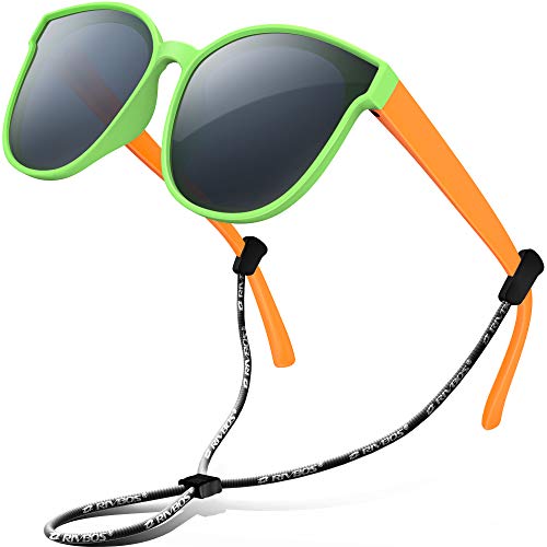 RIVBOS Gummi Sonnenbrille kinder Polarisierter UV400 Schutz Flexiblem Brille mit Riemen Jungen Mädchen Baby und Kinder Alter 3-10 RBK002 von RIVBOS