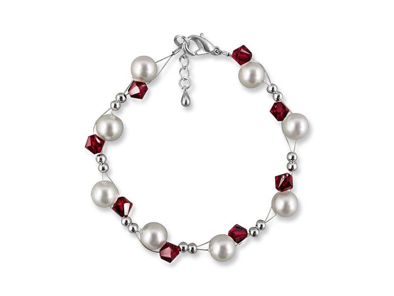 Brautschmuck Perlenarmband, Perlen Weiß, Swarovski Kristalle Rot, 925 Silber, Schmuckbeutel, Hochzeit Armband, Brautarmband, Accessoires von RIVELLEbridaljewelry