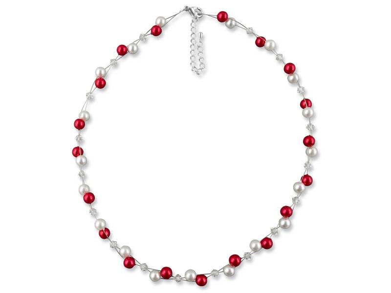 Perlen Kette Rot Weiß, 925 Silber, Swarovski Strass, Perlencollier, Hochzeitsschmuck, Braut Kette, Halskette Perlen, Perlenkette Anhänger von RIVELLEbridaljewelry