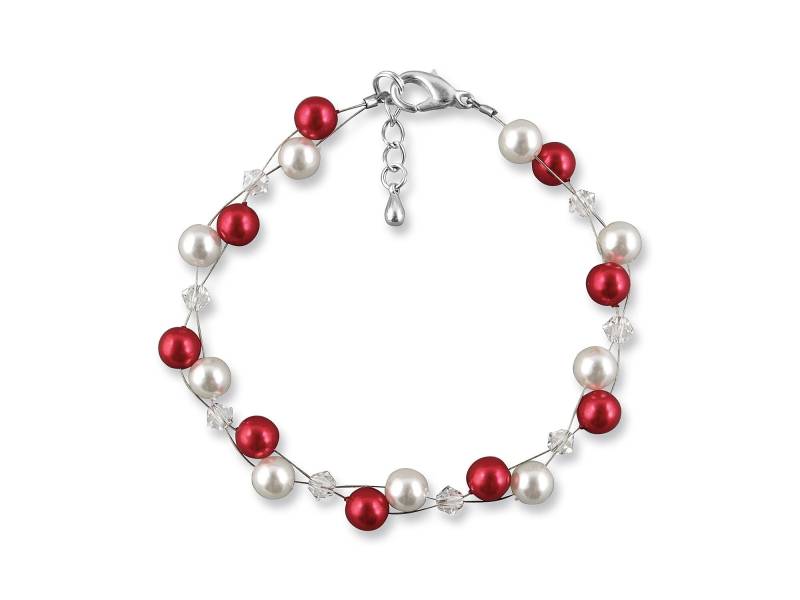 Perlenarmband Rot Weiß, Swarovski Kristalle, 925 Silber, Perlen Armband, Hochzeitsschmuck, Braut Schmuck, Armkette Perlen, Schmuckbeutel von RIVELLEbridaljewelry