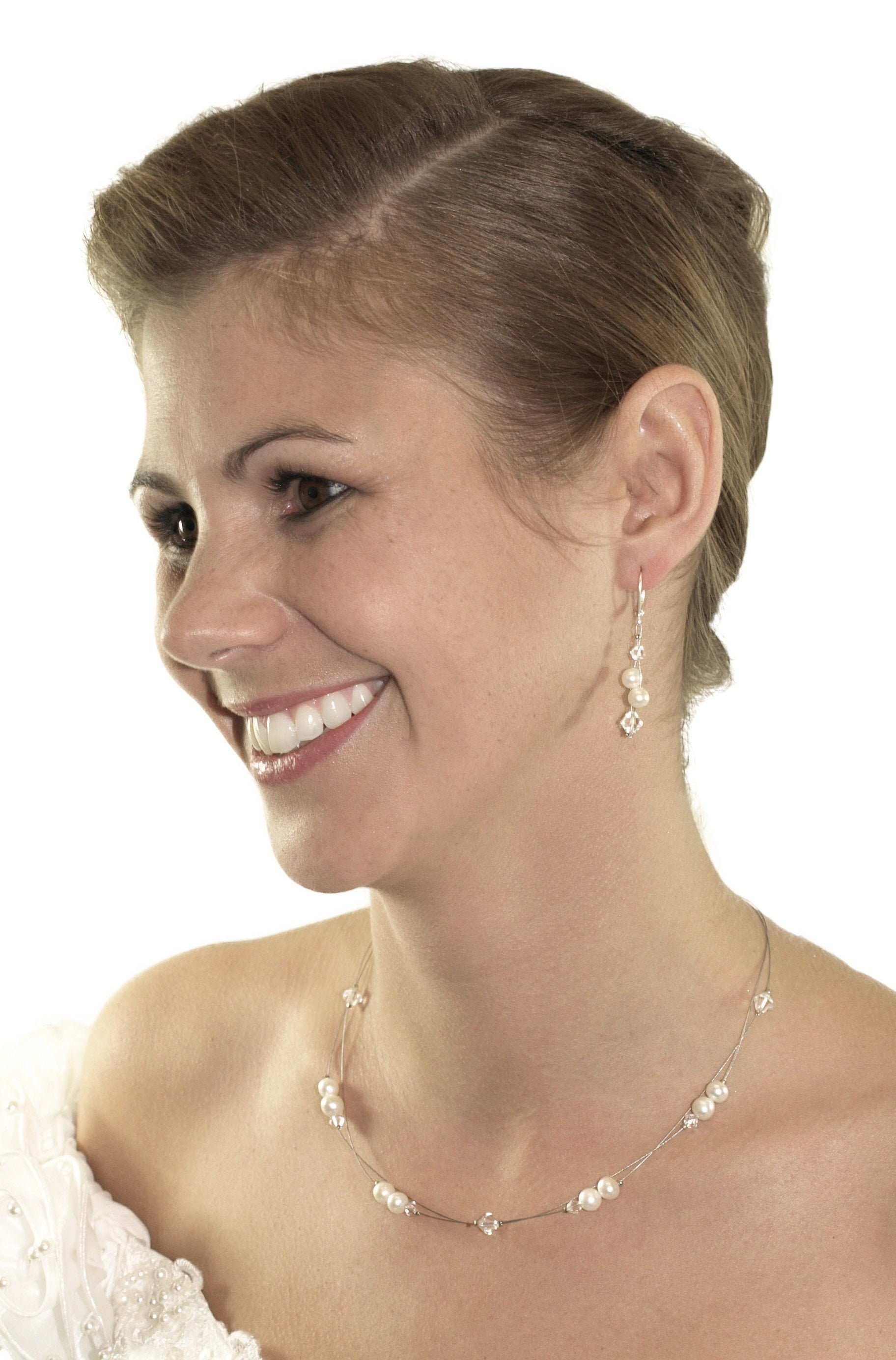 Süßwasserperlen Kette Creme, Echte Perlen, 925 Silber, Swarovski Strass, Süßwasserperlenkette, Hochzeit Brautschmuck, Zuchtperlenkette von RIVELLEbridaljewelry