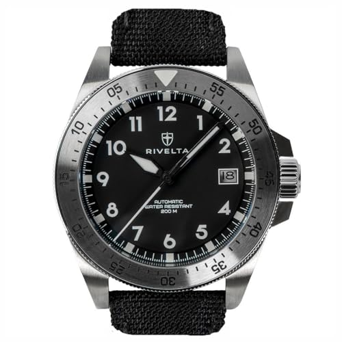 RIVELTA METRODIVE 04 Automatik Stahl Schwarz Datum Stoff Saphir Herrenuhr, grau von RIVELTA