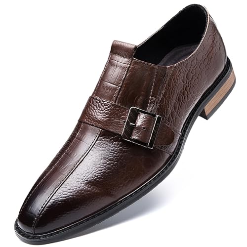 Formelle Herrenschuhe mit Monkstrap und quadratischer Zehenpartie, Slip-On-Abendschuhe for geschäftliche und Hochzeitsanlässe(Brown,45 EU) von RIXANT