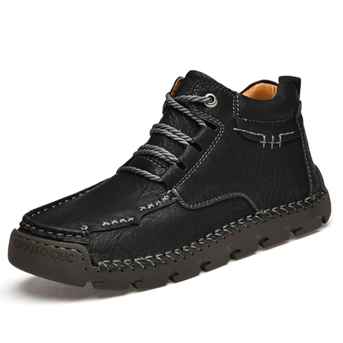 Herren Chukka Boots Schnürstiefel Leder Freizeitstiefel Runde Zehen Stiefeletten Business-Stil Khaki Schwarz Braun(Schwarz,39 EU) von RIXANT