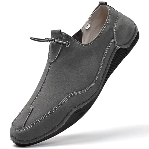 Herren-Slipper aus Leder, bequeme Wanderschuhe, lässig, rutschfest, for den Autofahrer(Gray,44 EU) von RIXANT