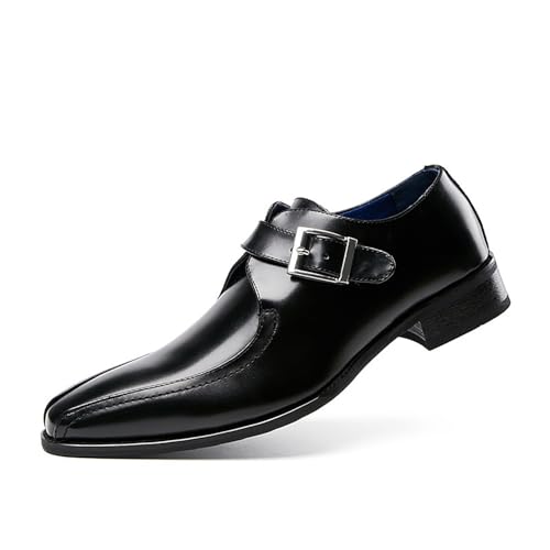 Herren-Loafer aus Lackleder mit dickem Absatz und Monk-Riemen, spitzer Zehenbereich, formelle Geschäfts- und Büroschuhe for die Kirche(Schwarz,38 EU) von RIXANT