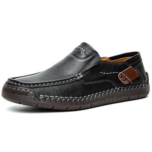 Herren-Loafer aus Leder for Hineinschlüpfen, bequeme Fahrschuhe, lässige Mokassins, flache Schuhe, leichte, atmungsaktive Hausschuhe(Schwarz,40 EU) von RIXANT