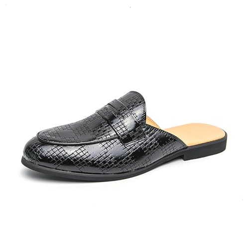 Herren-Loafer aus Leder ohne Fersenriemen, Slip-On-Pantoletten mit rutschfester Sohle for lässigen Tragekomfort(Schwarz,41) von RIXANT