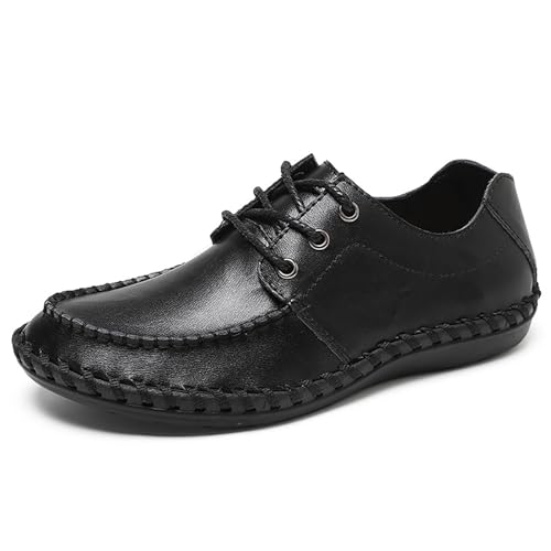 Herren-Loafer aus echtem Leder, bequeme Fahrschuhe, lässig, mit Schnürung, Dekor, flache Schuhe(Schwarz,42 EU) von RIXANT