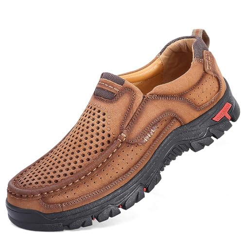Herren Mesh Slip-On Loafer Atmungsaktive Komfort Wanderschuhe Leichte Sportliche Mokassins(Brown,39) von RIXANT