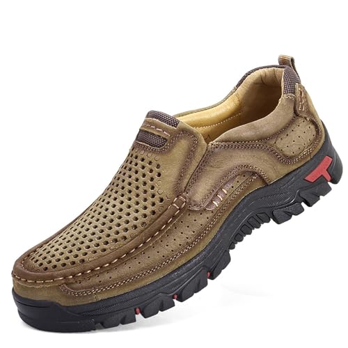 Herren Mesh Slip-On Loafer Atmungsaktive Komfort Wanderschuhe Leichte Sportliche Mokassins(Khaki,39) von RIXANT