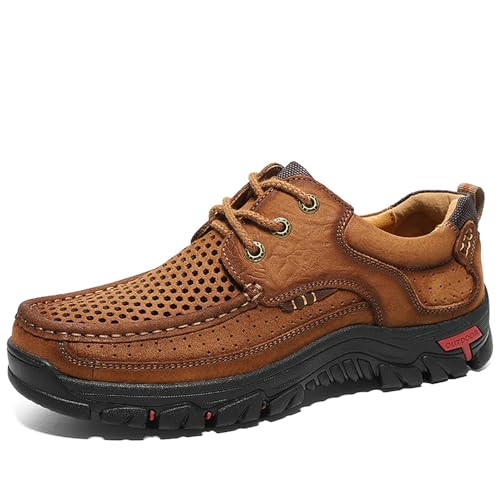 Herren Schnürschuhe Freizeitschuhe Bequeme Wanderschuhe Atmungsaktiv Leichte Outdoor-Schuhe(Brown,43) von RIXANT