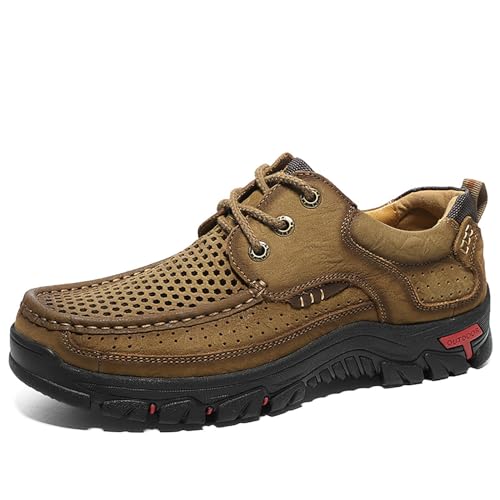 Herren Schnürschuhe Freizeitschuhe Bequeme Wanderschuhe Atmungsaktiv Leichte Outdoor-Schuhe(Khaki,44) von RIXANT