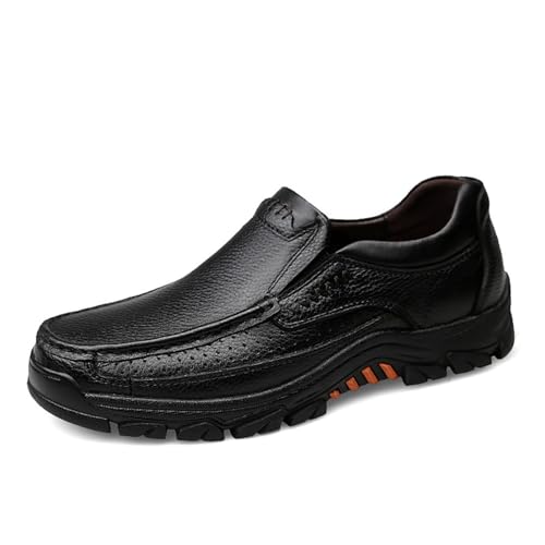 Herren-Slip-On-Lederschuhe, bequem zu tragen for formelle und legere Anlässe im Freien(Schwarz,44 EU) von RIXANT