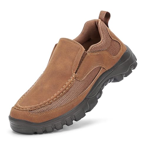 Herren Slip-On Loafer Echtleder Freizeitschuhe Leicht Atmungsaktiv Komfort for Arbeit Büro Gehen(Brown,43) von RIXANT