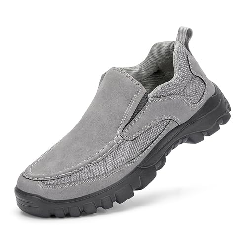 Herren Slip-On Loafer Echtleder Freizeitschuhe Leicht Atmungsaktiv Komfort for Arbeit Büro Gehen(Gray,44) von RIXANT