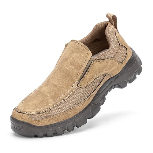 Herren Slip-On Loafer Echtleder Freizeitschuhe Leicht Atmungsaktiv Komfort for Arbeit Büro Gehen(Khaki,40) von RIXANT