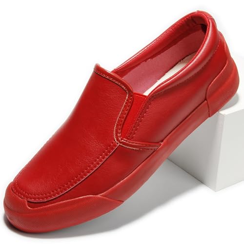 Herren-Smoking-Loafer, bequeme Freizeitschuhe, mit Kunstfellfutter, flexible, weiche Sohle, for Fahren und Gehen(Red,42 EU) von RIXANT