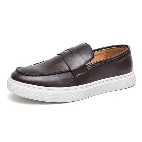 Vielseitige Leder-Loafer for Herren, Slip-On-Design, bequeme Schuhe for verschiedene Anlässe(Brown,42 EU) von RIXANT