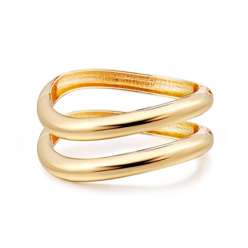 RIXERKOC 2 Stück Armreif Gold Armbänder für Damen Edelstahl unregelmäßige Manschette Armband Trendy Scharnier Manschette Offene Breite Chunky Silber Armreif Schmuck Geschenk (Gold) von RIXERKOC