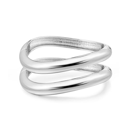 RIXERKOC 2 Stück Armreif Gold Armbänder für Damen Edelstahl unregelmäßige Manschette Armband Trendy Scharnier Manschette Offene Breite Chunky Silber Armreif Schmuck Geschenk (Silber) von RIXERKOC