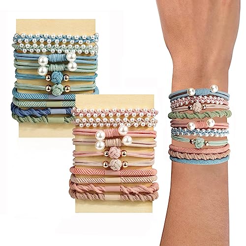 RIXERKOC 20Pcs Boho Haargummis für Frauen, Dual-Use Armbänder und Haargummis für dickes Haar/Pony Tails, keine Beschädigung Haar-Accessoires für Mädchen von RIXERKOC
