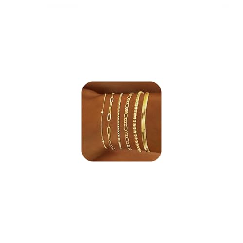 RIXERKOC 6 Stück Gold Armbänder für Damen Zierliches 14K vergoldet Stapelbares Armband-Set Nicht anlaufen verstellbare Kettenarmbänder Schmuck Geschenke für Frauen Mädchen von RIXERKOC