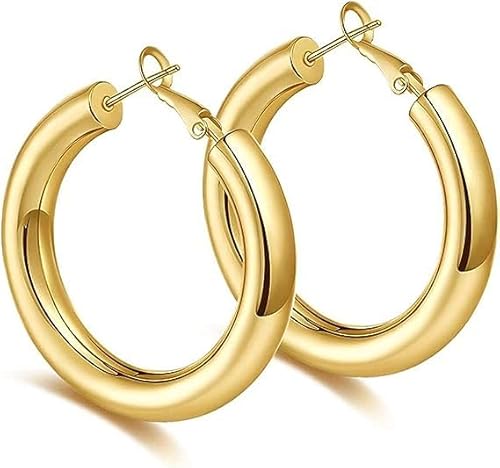 RIXERKOC Chunky Gold Hoop Ohrringe für Damen 925 Sterling Silber Post Hoop Ohrringe Hollow 18K Gold plattiert Gold Creolen für Frauen Mädchen 30mm-50mm von RIXERKOC
