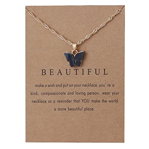 RIXERKOC Acryl Schmetterling Anhänger Halskette Verstellbare Schmetterling Kette für Frauen Mädchen Bunter Schmuck Geschenk für Geburtstag Valentinstag Muttertag (Schwarz) von RIXERKOC