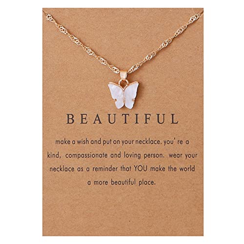 RIXERKOC Acryl Schmetterling Anhänger Halskette Verstellbare Schmetterling Kette für Frauen Mädchen Bunter Schmuck Geschenk für Geburtstag Valentinstag Muttertag (Weiß) von RIXERKOC