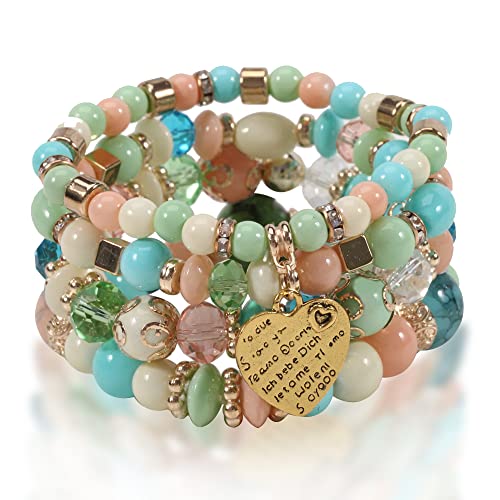 RIXERKOC Böhmische Stretchperlen-Armbänder für Frauen und Mädchen Kristall-Armbänder Herz Modeschmuck mit Perlen von RIXERKOC