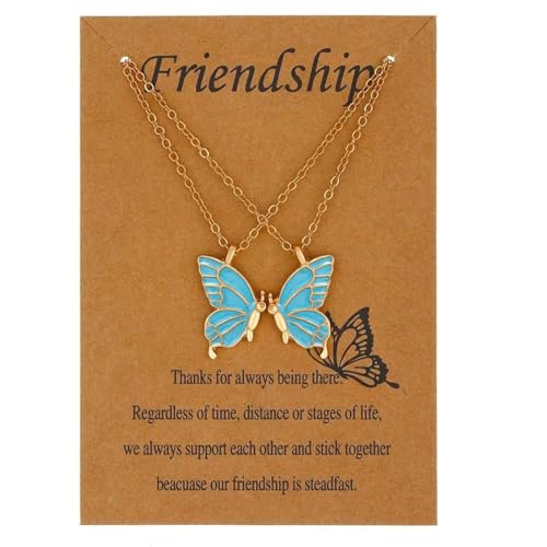 RIXERKOC Freundschaftsketten BFF Ketten für 2 Geschenke für Mädchen Halskette Schmuck Long Distance Geburtstag Weihnachten Geschenke für Frauen Mädchen Schwestern (Gold-Blauer Schmetterling) von RIXERKOC