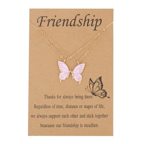 RIXERKOC Freundschaftsketten BFF Ketten für 2 Geschenke für Mädchen Halskette Schmuck Long Distance Geburtstag Weihnachten Geschenke für Frauen Mädchen Schwestern (Gold-Rosa Schmetterling) von RIXERKOC